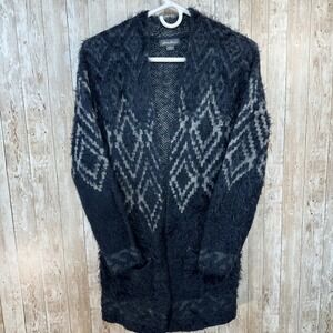 Eddie Bauer Women's‎ Chevron Aztec Cardigan Navy Gray Open Front Fuzzy Medium M